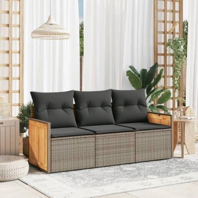 VIDAXL  salon de jardin avec coussins 3 pcs gris r&eacute;sine tress&eacute;e