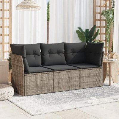 VIDAXL  Salon de jardin avec coussins 3 pcs gris r&eacute;sine tress&eacute;e 3217210