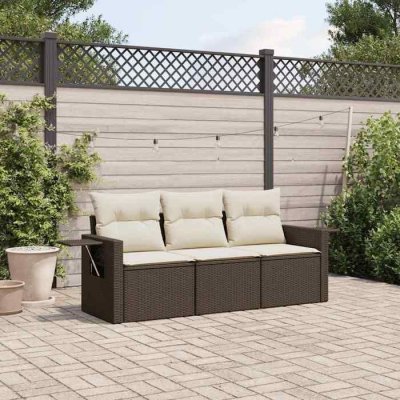 VIDAXL  salon de jardin avec coussins 3 pcs marron r&eacute;sine tress&eacute;e