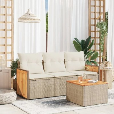 VIDAXL  salon de jardin avec coussins 4 pcs beige r&eacute;sine tress&eacute;e