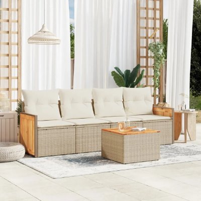 VIDAXL  salon de jardin avec coussins 5 pcs beige r&eacute;sine tress&eacute;e