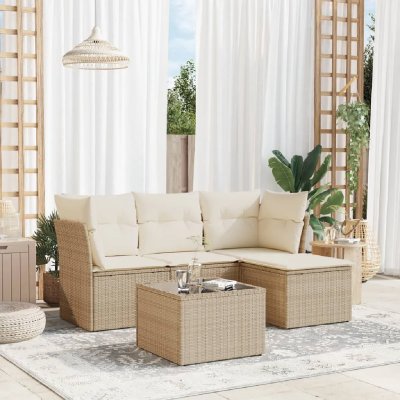 VIDAXL  Salon de jardin avec coussins 5 pcs beige r&eacute;sine tress&eacute;e 3217548