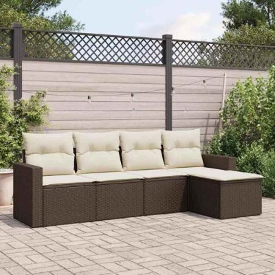 VIDAXL  salon de jardin avec coussins 5 pcs marron r&eacute;sine tress&eacute;e