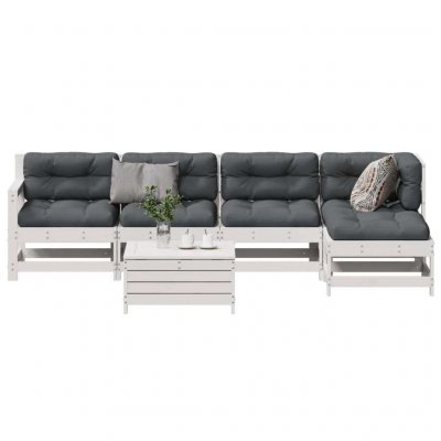 VIDAXL  salon de jardin avec coussins 6 pcs blanc bois de pin massif