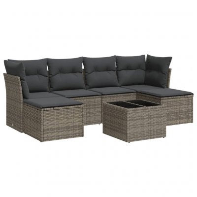 VIDAXL  Salon de jardin avec coussins 7 pcs gris r&eacute;sine tress&eacute;e 3218020