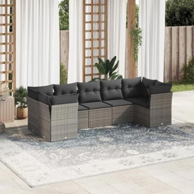 VIDAXL  Salon de jardin avec coussins 7 pcs gris r&eacute;sine tress&eacute;e 3218120