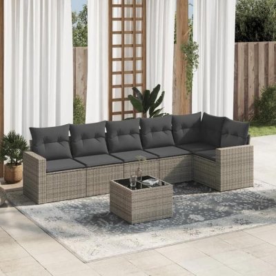 VIDAXL  Salon de jardin avec coussins 7 pcs gris r&eacute;sine tress&eacute;e 3218990