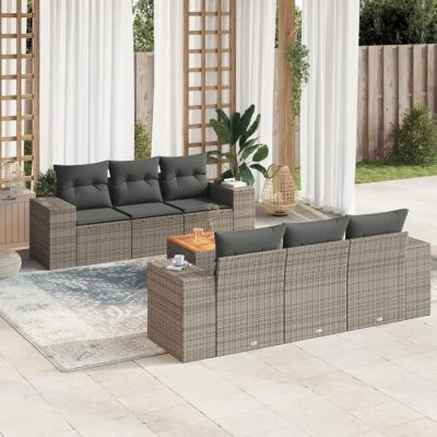VIDAXL  Salon de jardin avec coussins 7 pcs gris r&eacute;sine tress&eacute;e 3257670