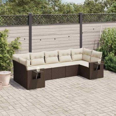 VIDAXL  salon de jardin avec coussins 7 pcs marron r&eacute;sine tress&eacute;e