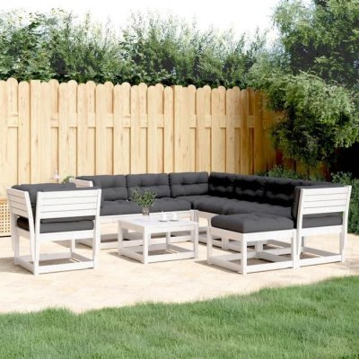 VIDAXL  salon de jardin avec coussins 8 pcs blanc bois de pin massif