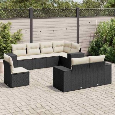VIDAXL  Salon de jardin avec coussins 8 pcs - Noir