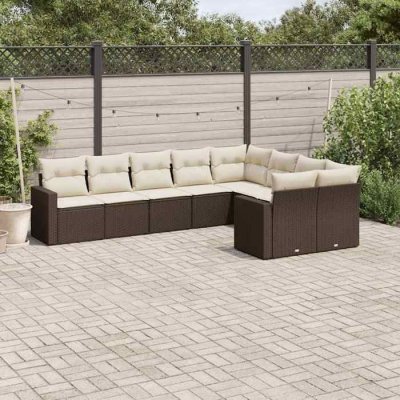 VIDAXL Salon de jardin avec coussins 9 pcs - Marron