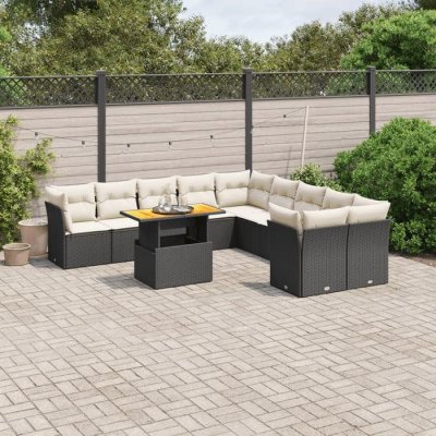 VIDAXL  Salon de jardin avec coussins noir - 11 pi&egrave;ces