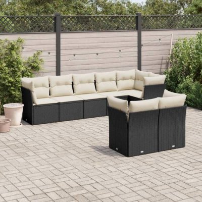 VIDAXL  Salon de jardin avec coussins noir - 8 pi&egrave;ces
