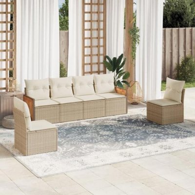 VIDAXL  Salon de jardin Beige 6 pcs R&eacute;sine Tress&eacute;e