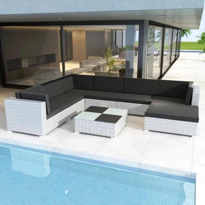 VIDAXL  Salon de jardin blanc en rotin 24 pi&egrave;ces