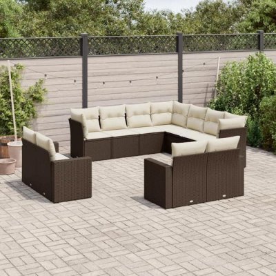 VIDAXL  salon de jardin et coussins 11 pcs marron r&eacute;sine tress&eacute;e