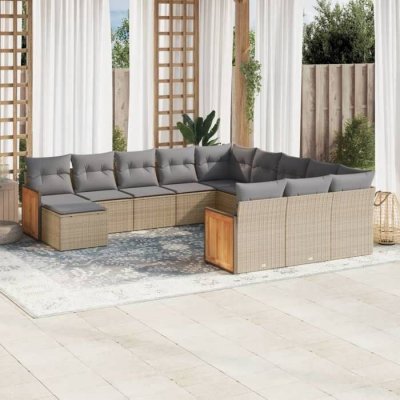 VIDAXL  Salon De Jardin Et Coussins 12 Pcs M&eacute;lange Beige R&eacute;sine Tress&eacute;e