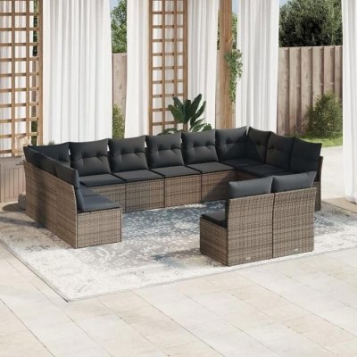 VIDAXL  Salon de jardin - Gris, r&eacute;sine tress&eacute;e avec rangement int&eacute;gr&eacute;