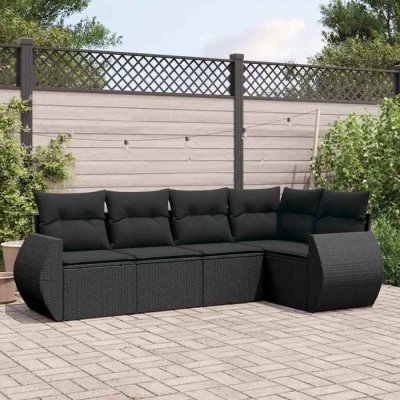 VIDAXL  Salon de jardin - Noir, r&eacute;sine tress&eacute;e avec rangement int&eacute;gr&eacute;