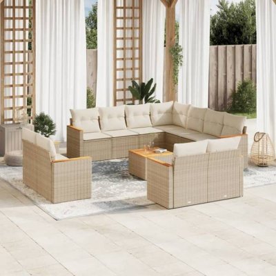 VIDAXL  Salon jardin modulaire 12 pcs - Beige r&eacute;sine tress&eacute;e