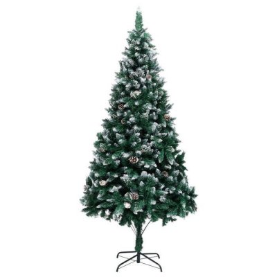 Vidaxl sapin de no&euml;l avec pommes de pin et neige blanche 210 cm 321017