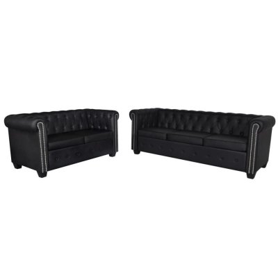 VIDAXL  Set de Canap&eacute; Chesterfield 2 places et 3 Noir
