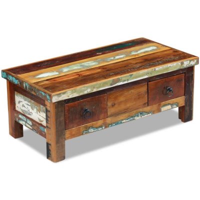 vidaXL Table basse &agrave; tiroirs 90 x 45 x 35 cm Bois de r&eacute;cup&eacute;ration 
