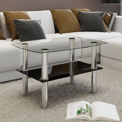 Vidaxl table basse avec 2 &eacute;tag&egrave;res verre 240341