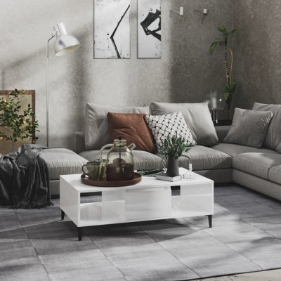 Vidaxl table basse blanc brillant 103,5x60x35 cm agglom&eacute;r&eacute;