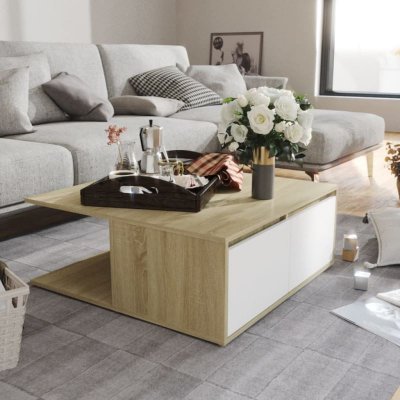 Vidaxl table basse blanc et ch&ecirc;ne sonoma 80x80x31 cm agglom&eacute;r&eacute;