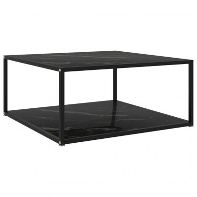 Vidaxl - Table basse Noir 80x80x35 cm Verre tremp&eacute; marble black