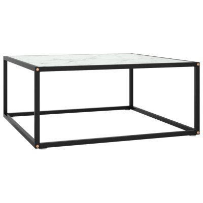 Vidaxl table basse noir avec verre marbre blanc 80x80x35 cm