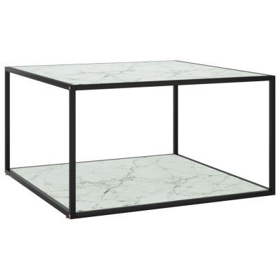Vidaxl - Table basse Noir avec verre marbre blanc 90x90x50 cm