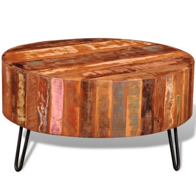 Vidaxl table basse ronde bois massif de r&eacute;cup&eacute;ration 241626