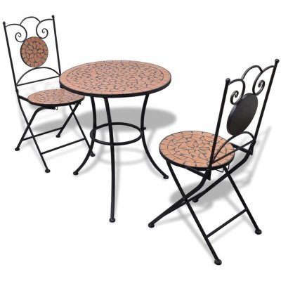VIDAXL  table de bistro 60 cm et 2 chaises mosa&iuml;qu&eacute; terre cuite 271770