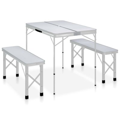 VIDAXL  table de camping pliable avec 2 bancs aluminium blanc 48181