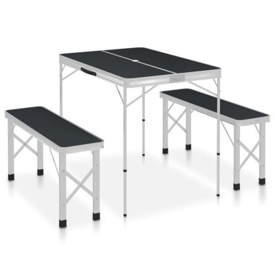 VIDAXL  - Table de camping pliable avec 2 bancs Aluminium Gris Gris