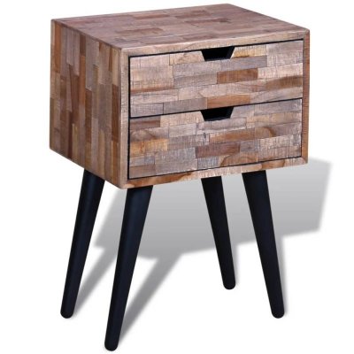 Vidaxl table de chevet avec 2 tiroirs bois de teck recycl&eacute; 241711