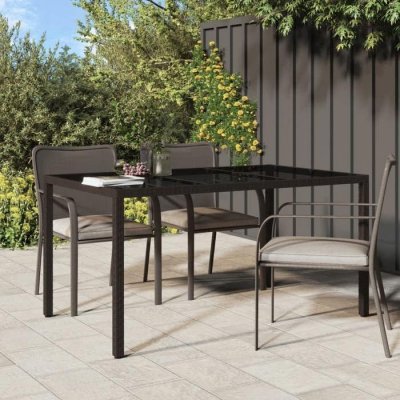 VIDAXL  table de jardin 150x90x75 cm verre tremp&eacute;/r&eacute;sine tress&eacute;e marron