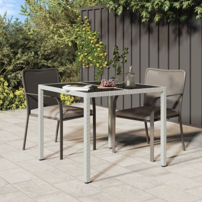 VIDAXL  table de jardin 90x90x75cm verre tremp&eacute; et r&eacute;sine tress&eacute;e blanc