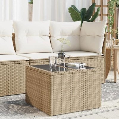 VIDAXL  Table De Jardin Dessus En Verre Beige 55x55x37cm R&eacute;sine Tress&eacute;e