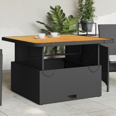 VIDAXL  Table De Jardin Noir 110x110x71cm R&eacute;sine Tress&eacute;e Et Bois Acacia