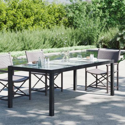VIDAXL  Table De Jardin Noir 190x90x75 Cm Verre Tremp&eacute;/R&eacute;sine Tress&eacute;e