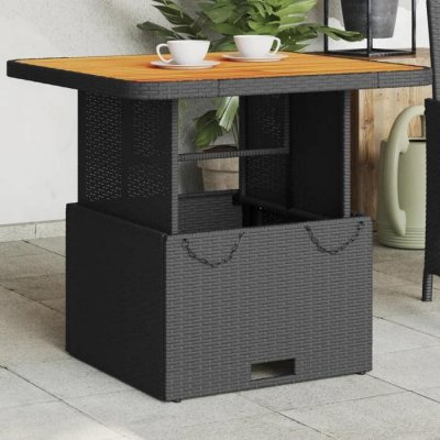 VIDAXL  Table De Jardin Noir 80x80x71 Cm R&eacute;sine Tress&eacute;e Et Bois Acacia
