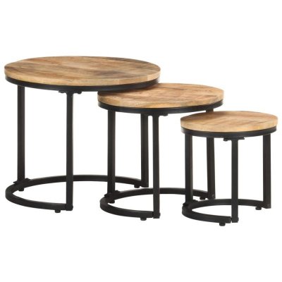 Vidaxl tables d'appoint 3 pcs bois de manguier brut 320686