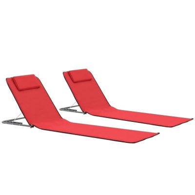 VIDAXL  tapis de plage pliables 2 pcs acier et tissu rouge 44329