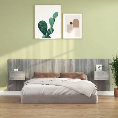 VIDAXL  t&ecirc;te de lit avec armoires gris sonoma bois d'ing&eacute;nierie