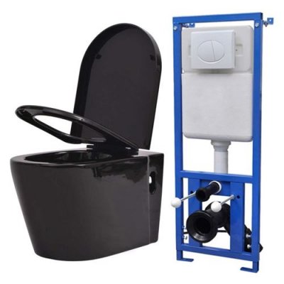 Vidaxl toilette suspendue au mur avec r&eacute;servoir cach&eacute; c&eacute;ramique noir 274670