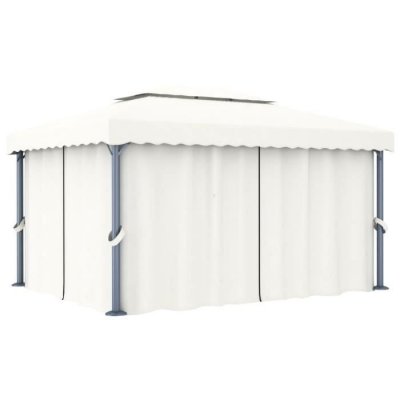 VIDAXL  - Tonnelle avec rideau 4x3 m Blanc cr&egrave;me Aluminium Blanc